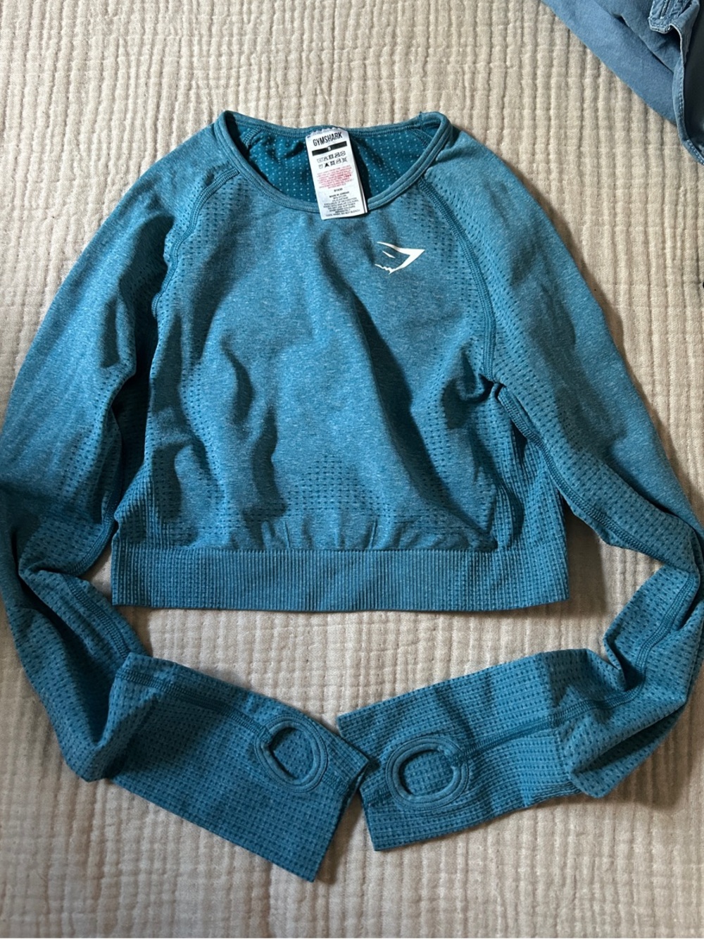 Gymshark Teal-Marl Blue Seamless 2.0 Long-Sleeve Crop Top